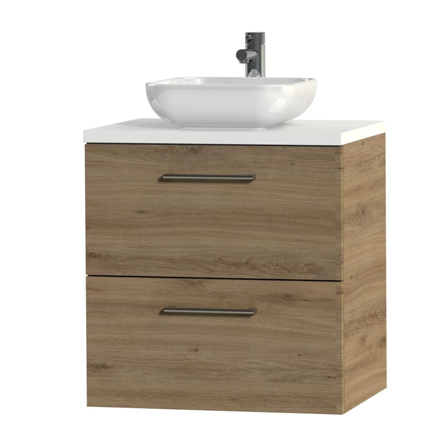 Tiger Badkamermeubel Studio 60 Cm Chalet Eik Met Keramische Waskom Hoogglans Wit En Ronde Grepen - Afbeelding 3