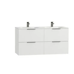 Tiger Studio Badkamermeubel 120 Cm Hoogglans Wit Met Wastafel Dubbel Polybeton Hoogglans Wit Greep Rvs Plat