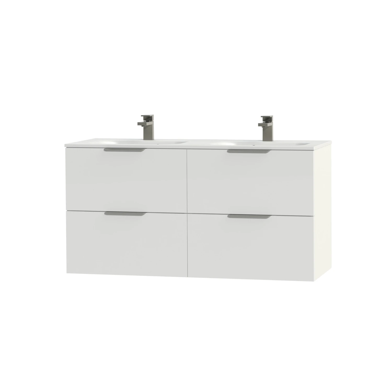 Tiger Studio Badkamermeubel 120 Cm Hoogglans Wit Met Wastafel Dubbel Polybeton Hoogglans Wit Greep Rvs Plat - Afbeelding 2