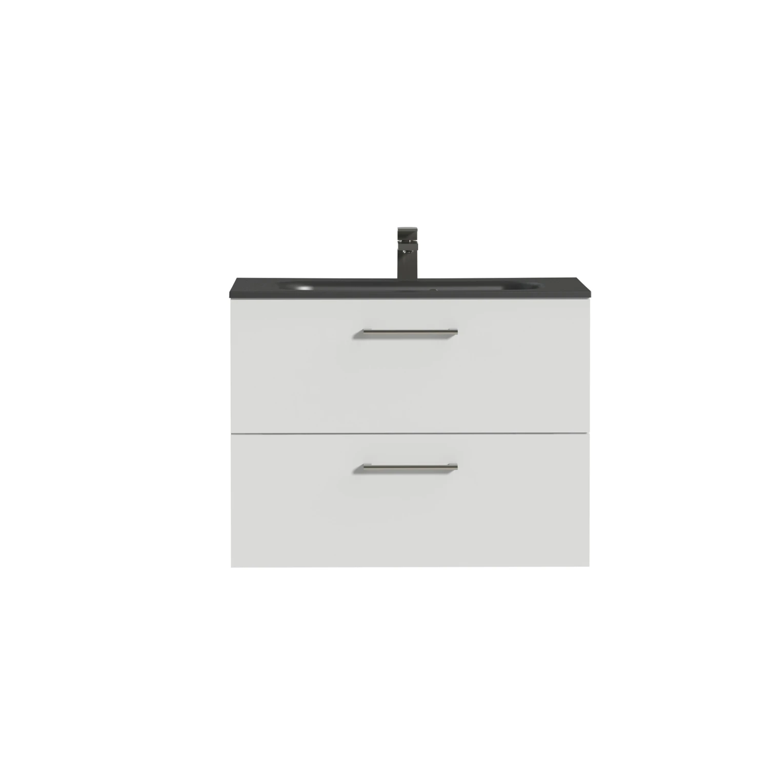 Tiger Studio Badkamermeubel 80 Cm Hoogglans Wit Met Wastafel Polybeton Mat Zwart Greep Rvs Afgerond - Afbeelding 2