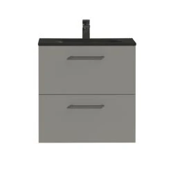 Tiger Badkamermeubel Studio 60 Cm Mat Grijs Met Polybeton Wastafel Mat Zwart En Ronde Grepen