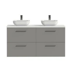 Tiger Badkamermeubel Studio 120cm Matgrijs/witte Waskom Met Vierkante Greep