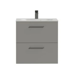 Tiger Badkamermeubel Studio 60 Cm Mat Grijs Met Polybeton Wastafel Mat Wit En Vierkante Grepen