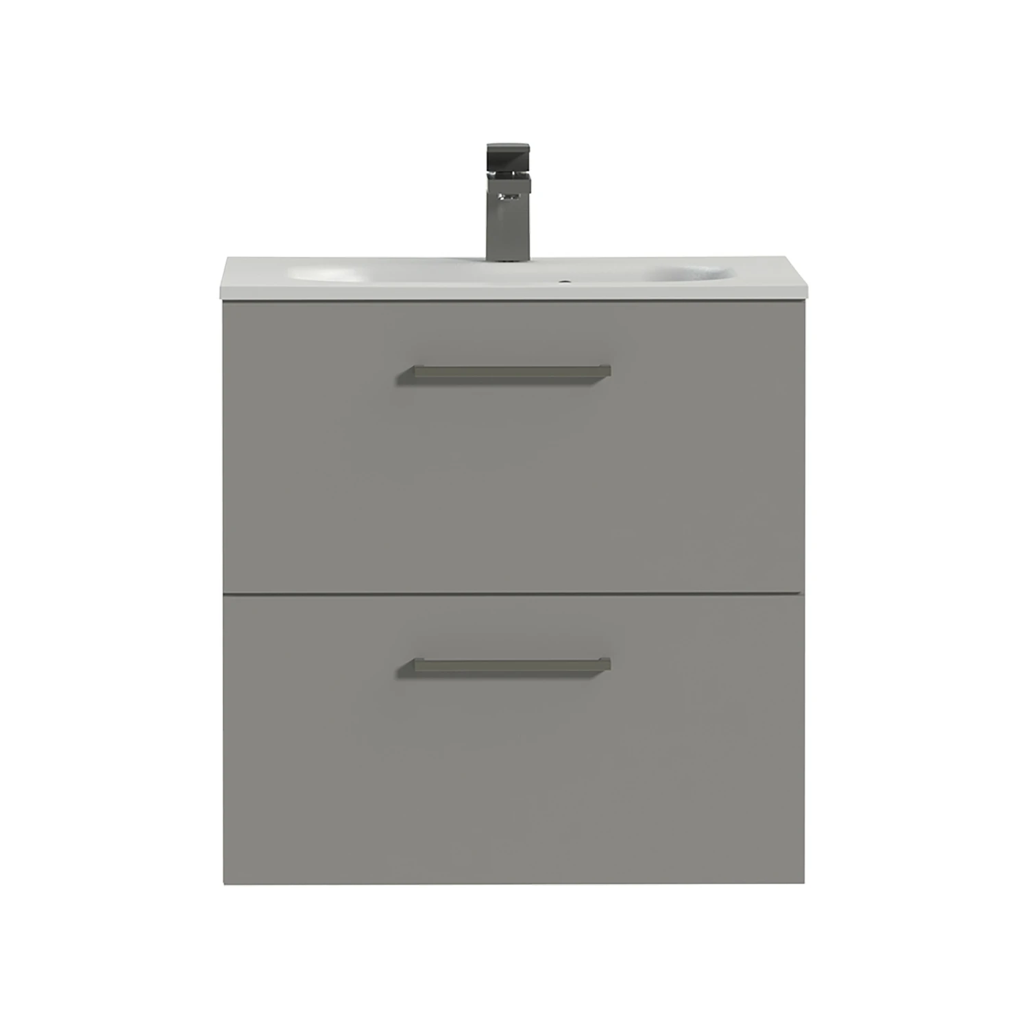 Tiger Badkamermeubel Studio 60 Cm Mat Grijs Met Polybeton Wastafel Mat Wit En Vierkante Grepen