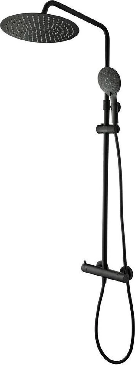 Tiger Twiss Doucheset - Regendouche Ø 30 Cm - Handdouche Ø 12 Cm - Met Thermostaatkraan - 3 Standen - Mat Zwart